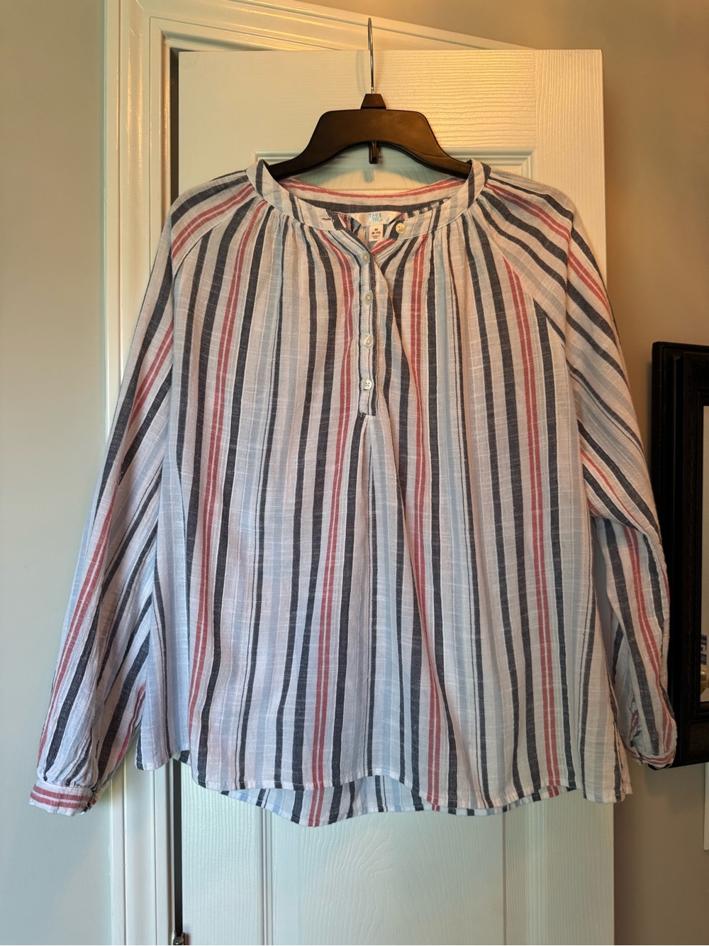Red, white & blue peasant top